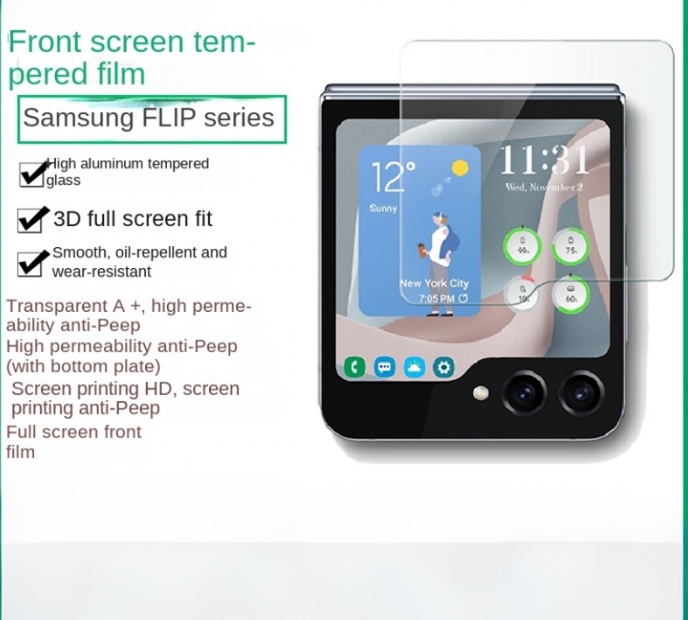 Pellicola Vetro Temperato 9H Anti-Spia per Galaxy Z Flip