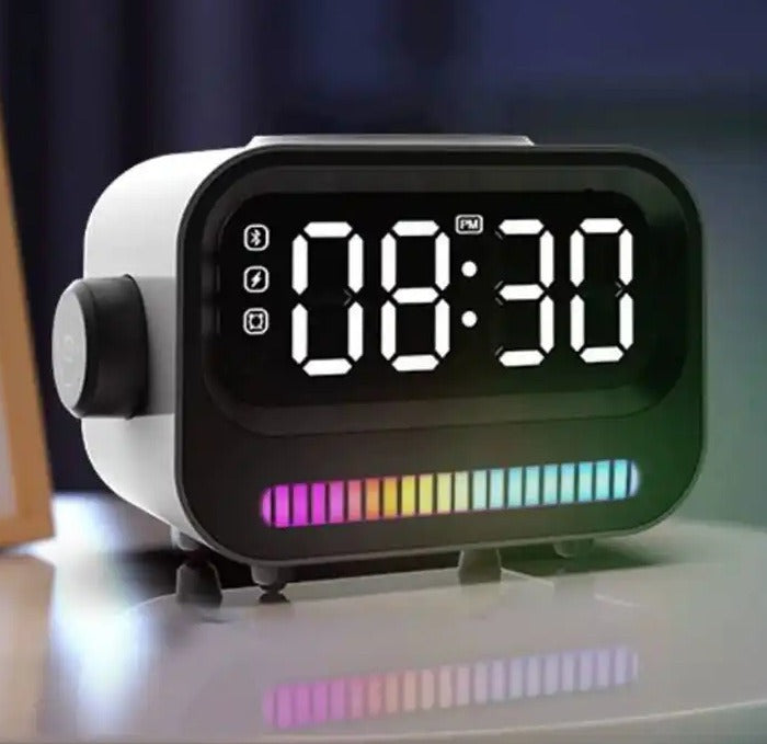 Sveglia Bluetooth con Ricarica Wireless 15W – Speaker 5W RGB e Luce Ambientale – Controllo Vocale