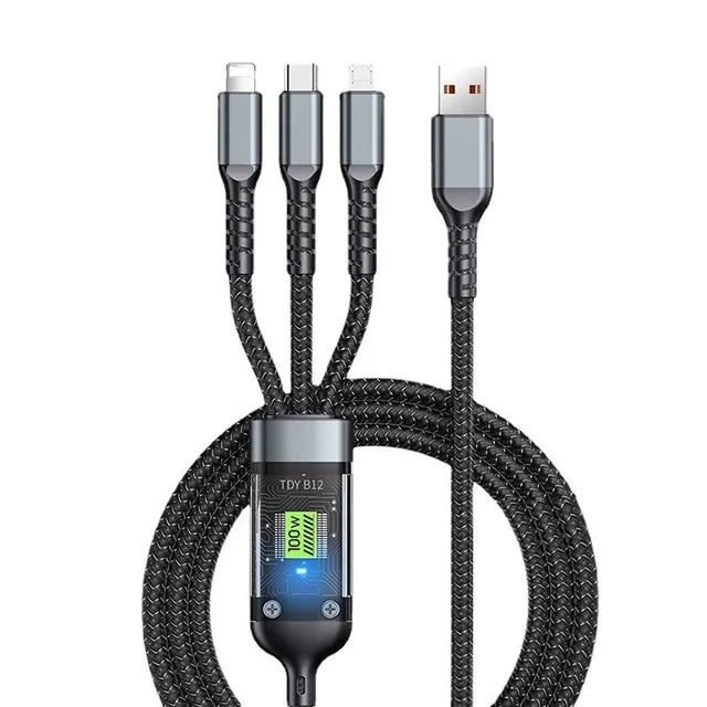 3 In 1 Usb 100w Cavo di ricarica per qualsiasi dispositivo. Ingresso principale USB, con 3 uscite.