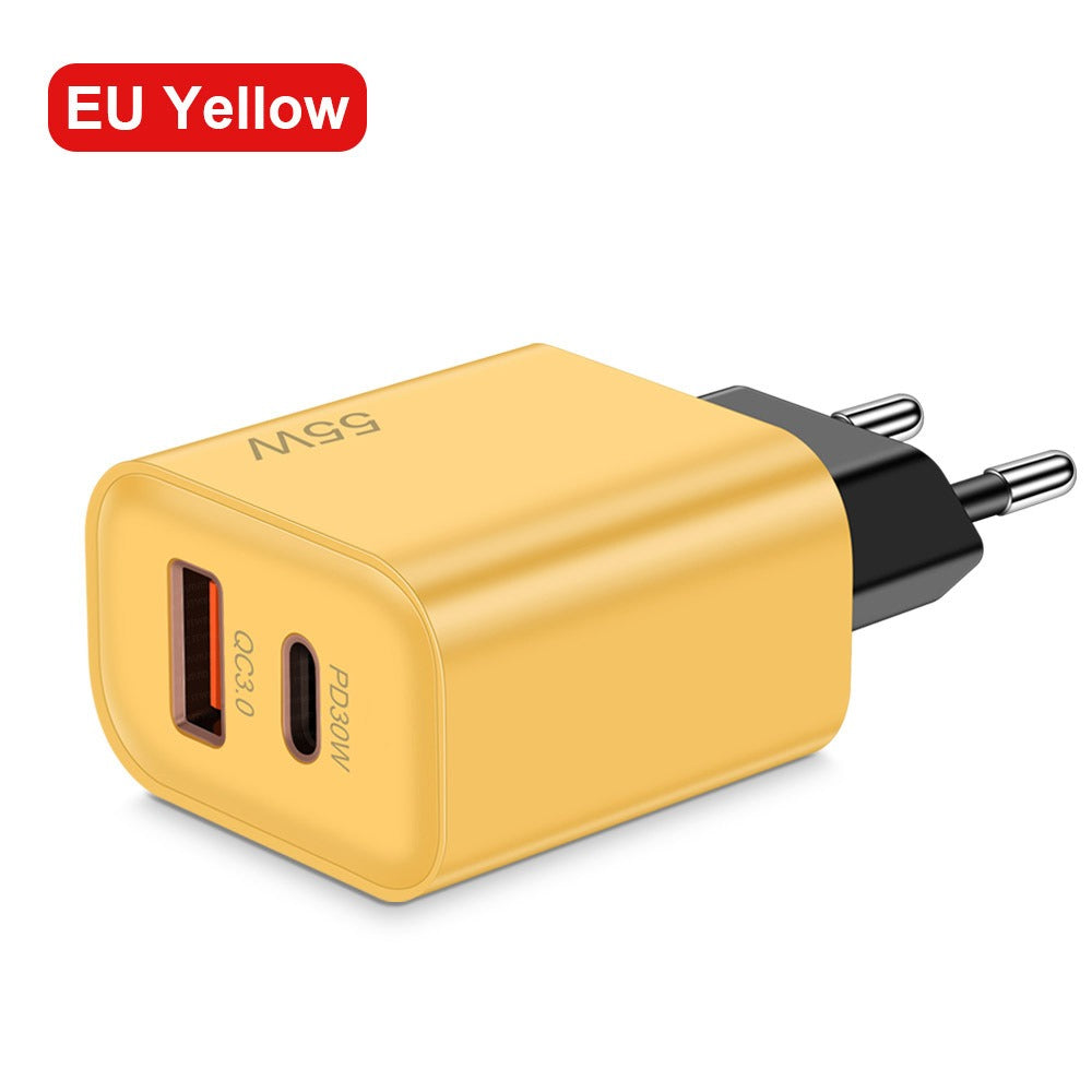 Caricatore 55W Super Ricarica Rapida – Doppia Porta USB-C e USB-A – Compatibile iPhone, Samsung e Huawei – Spina EU/US