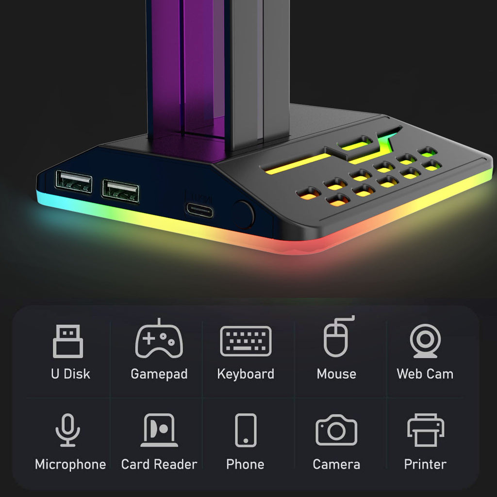 Porta Cuffie da Scrivania con Illuminazione RGB LED