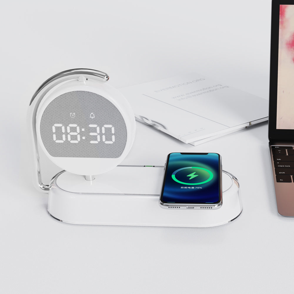 Stazione di Ricarica Wireless 3-in-1 – Sveglia e Luce Notturna