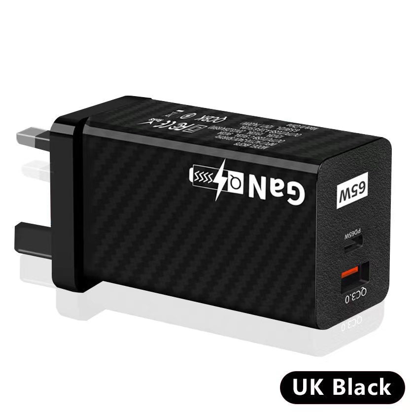 Caricatore GaN 65W Doppia Porta USB-C e USB-A – Ricarica Rapida per Laptop, iPhone e Android – Spina EU/US/UK