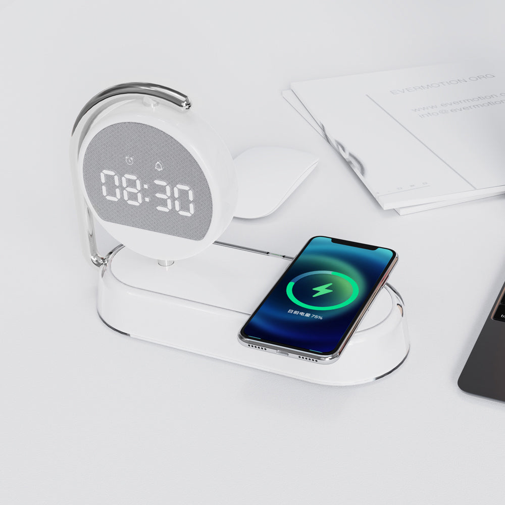 Stazione di Ricarica Wireless 3-in-1 – Sveglia e Luce Notturna