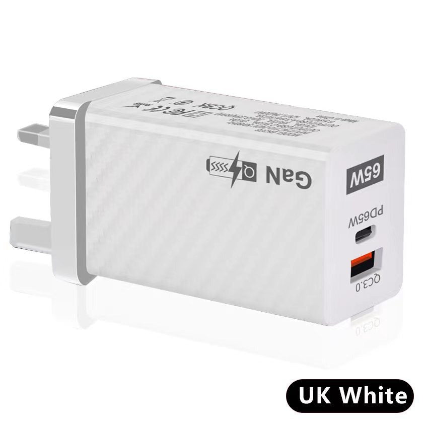 Caricatore GaN 65W Doppia Porta USB-C e USB-A – Ricarica Rapida per Laptop, iPhone e Android – Spina EU/US/UK
