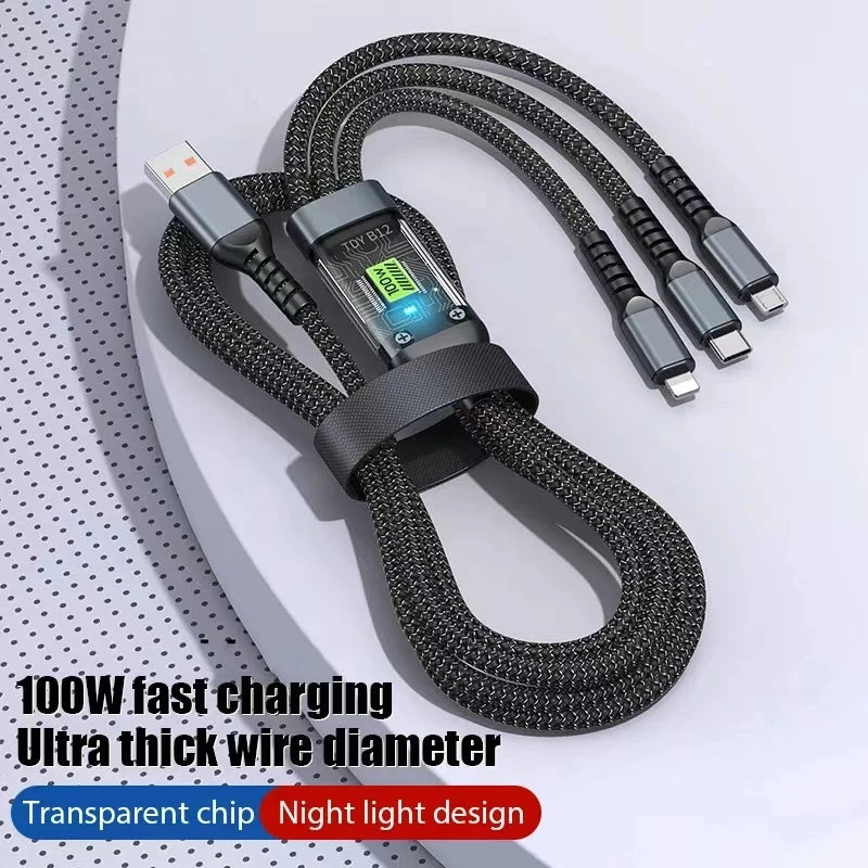 3 In 1 Usb 100w Cavo di ricarica per qualsiasi dispositivo. Ingresso principale USB, con 3 uscite.
