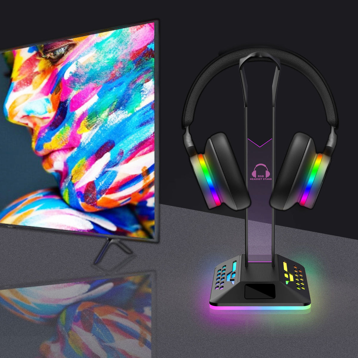 Porta Cuffie da Scrivania con Illuminazione RGB LED