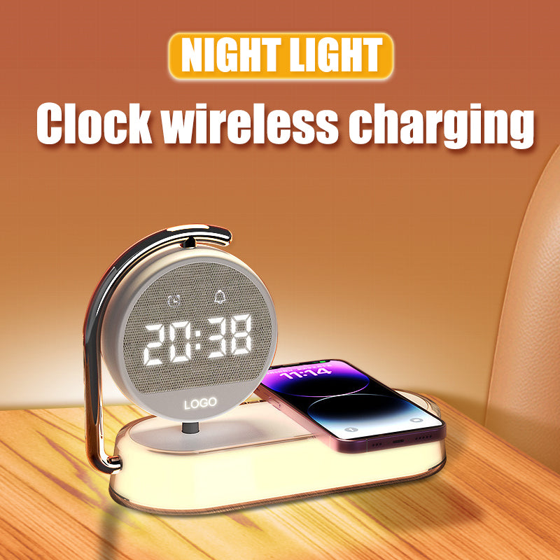 Stazione di Ricarica Wireless 3-in-1 – Sveglia e Luce Notturna