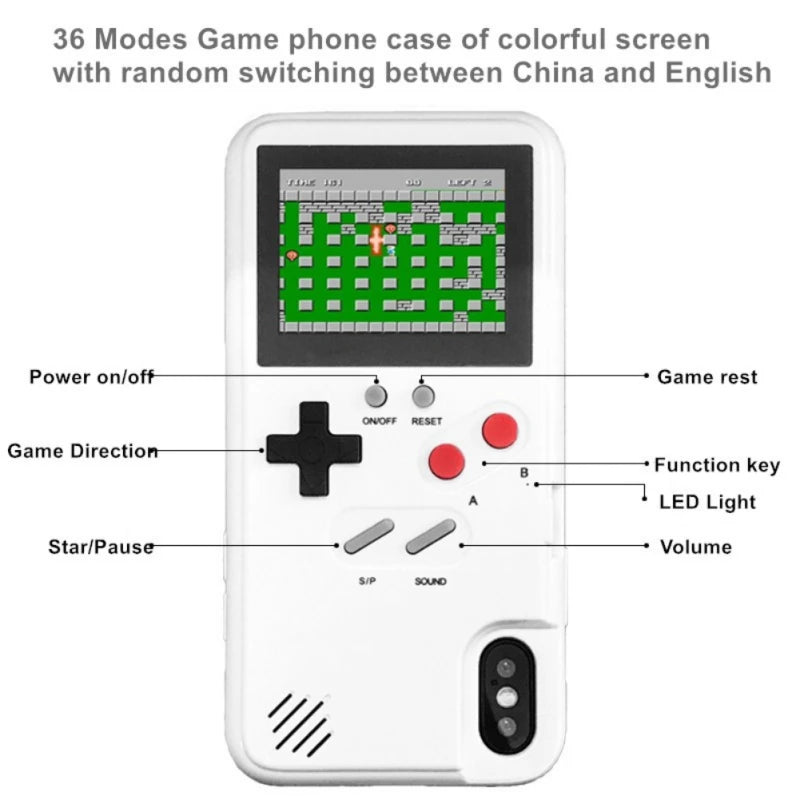 Cover Gameboy per iPhone – Silicone con 36 Giochi Retro